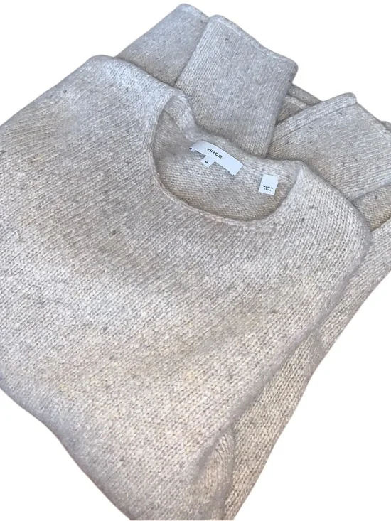 VINCE Cashmere Sweater Medium Beige Oatmeal Crewneck Minimalist Oversized Split - Picture 3 of 11